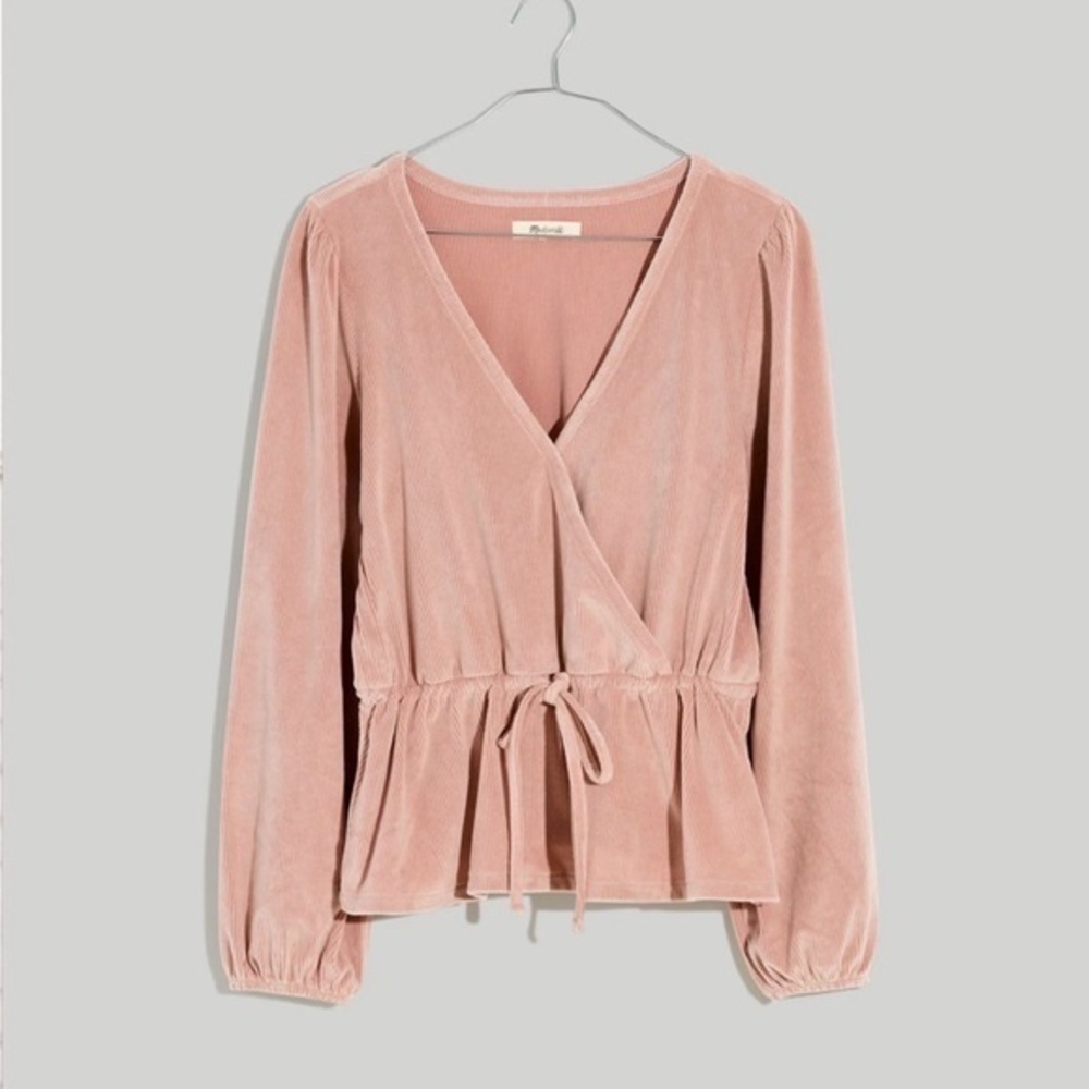 Madewell Corduroy Tie-Front Faux-Wrap Top - Warmed Sandstone